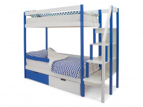Двухъярусная кровать Svogen с ящиками и бортиком сине-белый в Нягани - nyagan.magazinmebel.ru | фото