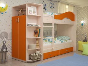Кровать 2-х ярусная Мая с ящиками и шкафом на латофлексах оранж в Нягани - nyagan.magazinmebel.ru | фото