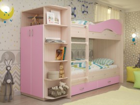 Кровать 2-х ярусная Мая с ящиками и шкафом на латофлексах розовый в Нягани - nyagan.magazinmebel.ru | фото