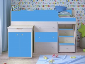 Кровать чердак Малыш 80х180 Дуб молочный, Голубой в Нягани - nyagan.magazinmebel.ru | фото