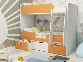 Кровать двухъярусная Малыш двойняшка белый-оранжевый в Нягани - nyagan.magazinmebel.ru | фото