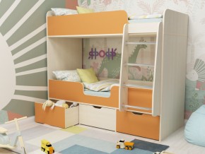 Кровать двухъярусная Малыш двойняшка дуб молочный-оранжевый в Нягани - nyagan.magazinmebel.ru | фото