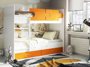 Кровать двухъярусная Тетрис латы с бортиками белый-оранжевый в Нягани - nyagan.magazinmebel.ru | фото