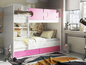 Кровать двухъярусная Тетрис латы с бортиками белый-розовый в Нягани - nyagan.magazinmebel.ru | фото - изображение 1