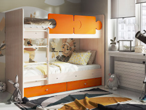 Кровать двухъярусная Тетрис латы с бортиками дуб млечный-оранжевый в Нягани - nyagan.magazinmebel.ru | фото - изображение 1