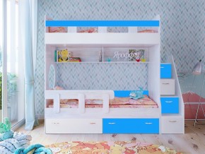 Кровать двухъярусная Юниор 1 винтерберг-белый с голубым в Нягани - nyagan.magazinmebel.ru | фото