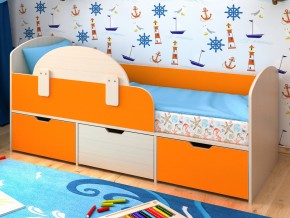 Кровать Малыш Мини Дуб молочный-Оранжевый без бортика в Нягани - nyagan.magazinmebel.ru | фото