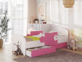 Кровать Мозаика с ящиком и бортиками на ламелях белый-розовый в Нягани - nyagan.magazinmebel.ru | фото